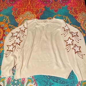 Peach Love California Cream Star Sweater
